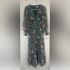 Barr lll Floral Paisley Green Long Sleeve Maxi Dress Size PP